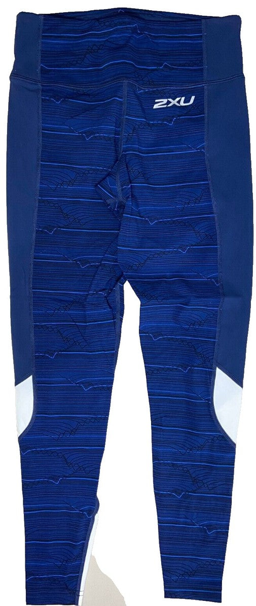 2XU Pattern Fitness Compression Tights, Damen, Blue Waves/White