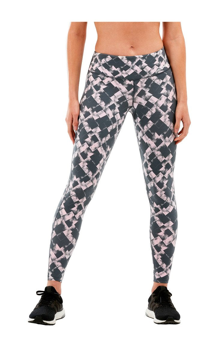 2XU Print Fitness Compression Tights, Damen, Textured Blossom Check/White