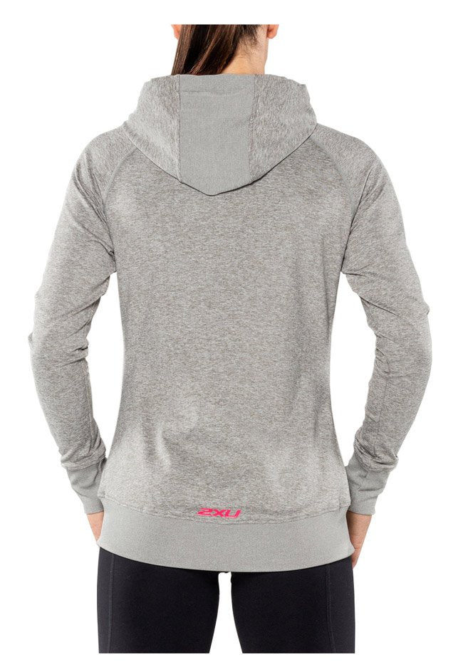 2XU Formsoft Hoodie, Damen, Moon Grey Marle/Pink Glow