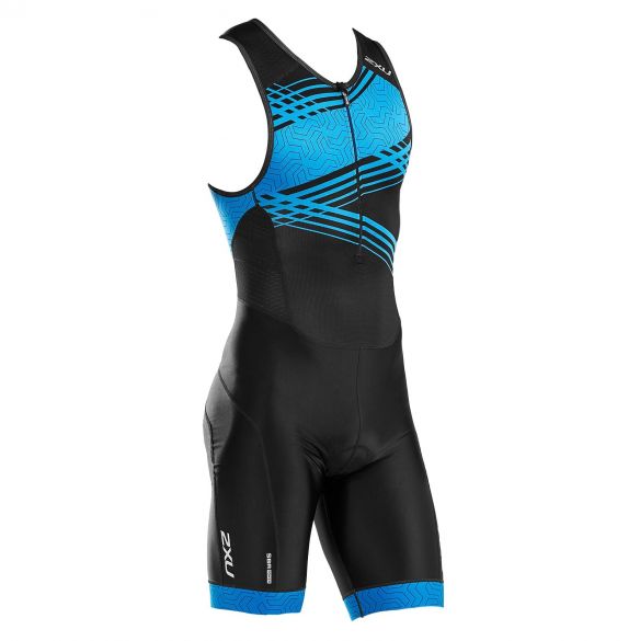 2XU Herren Perform Front Zip Trisuit, Black/Signal Blue Print