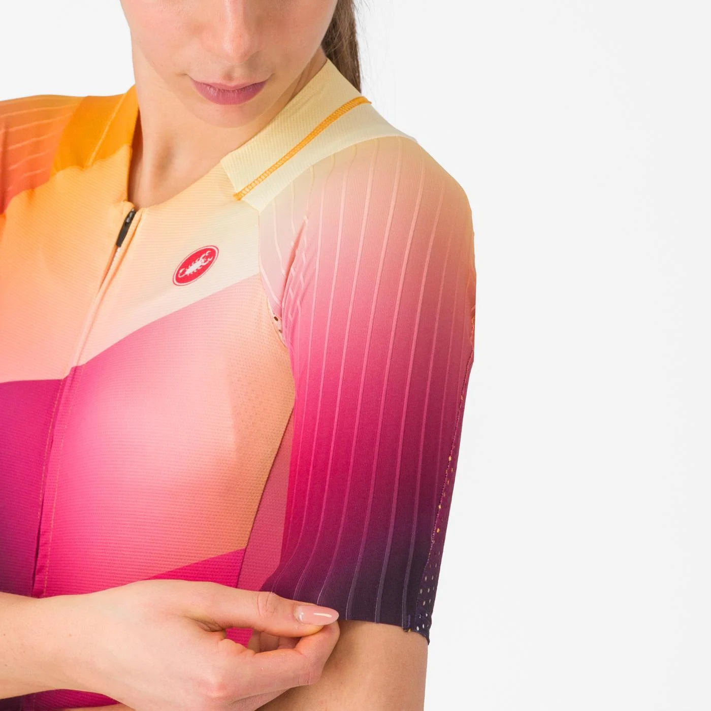 Castelli Free Sanremo 3 W Short Sleeve Trisuit, Damen, Dark Night Shade/Vivid Orange Bright Rose