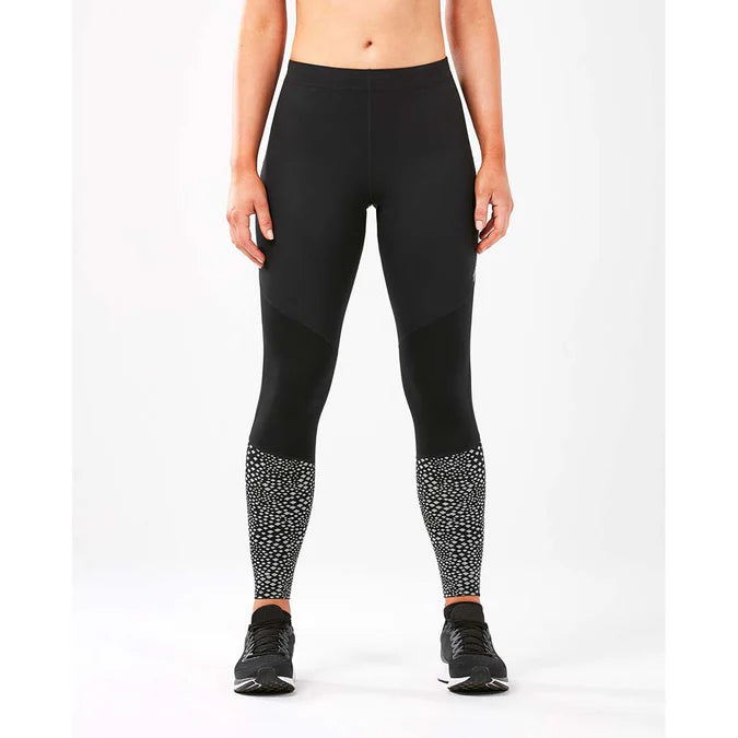 2XU Wind Defence Compression Tights, Damen, Laufhose, Black/Silver Glow Reflective