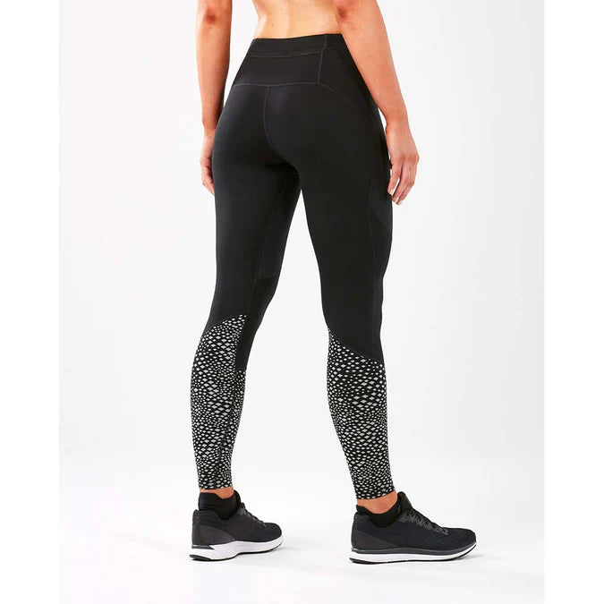 2XU Wind Defence Compression Tights, Damen, Laufhose, Black/Silver Glow Reflective