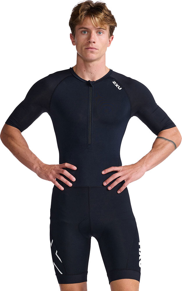 2XU Core Sleeved Trisuit, Herren, black/white schwarz/weiß