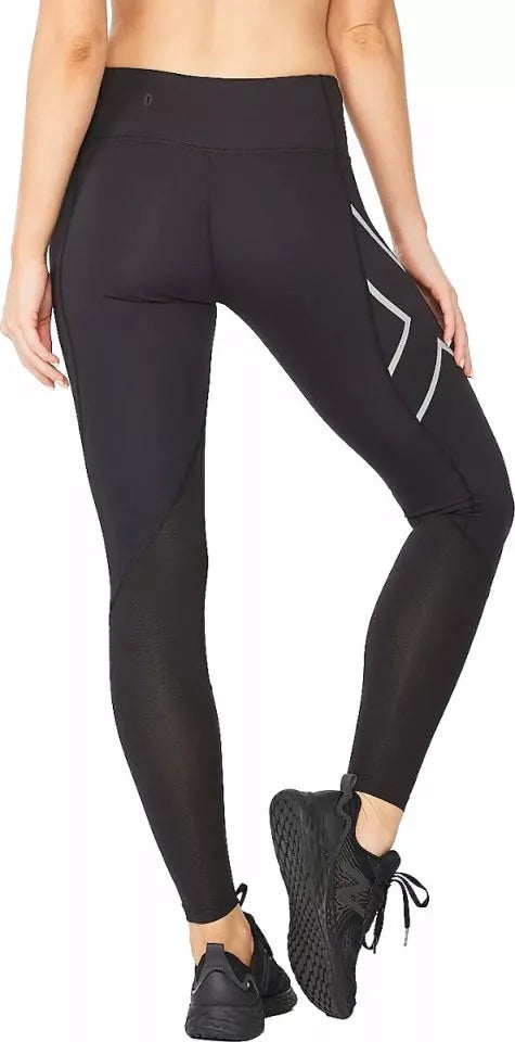 2XU Aero Vent Mid-Rise Compression Tights, Damen, Laufhose, Black/Silver Reflective