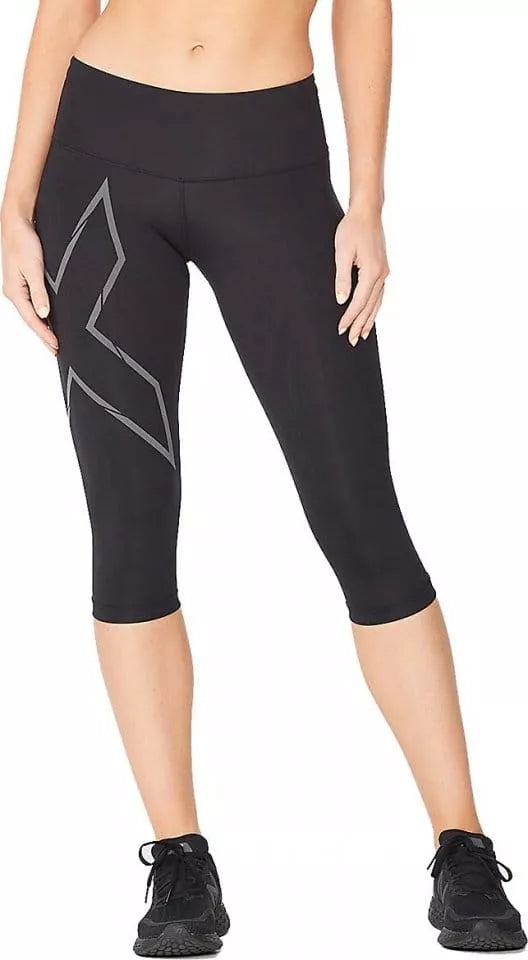 2XU Light Speed Mid-Rise Compression 3/4 Tights, Damen, Laufhose, Black/Black Reflective