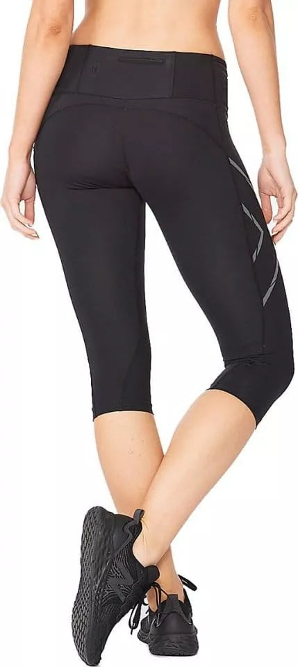 2XU Light Speed Mid-Rise Compression 3/4 Tights, Damen, Laufhose, Black/Black Reflective