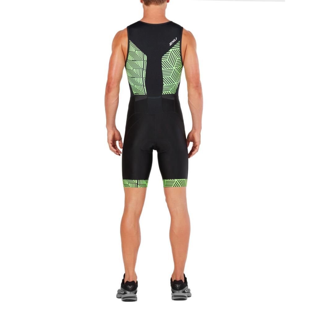 2XU Perform Front Zip Trisuit, Herren, Black/Geo Neon Green