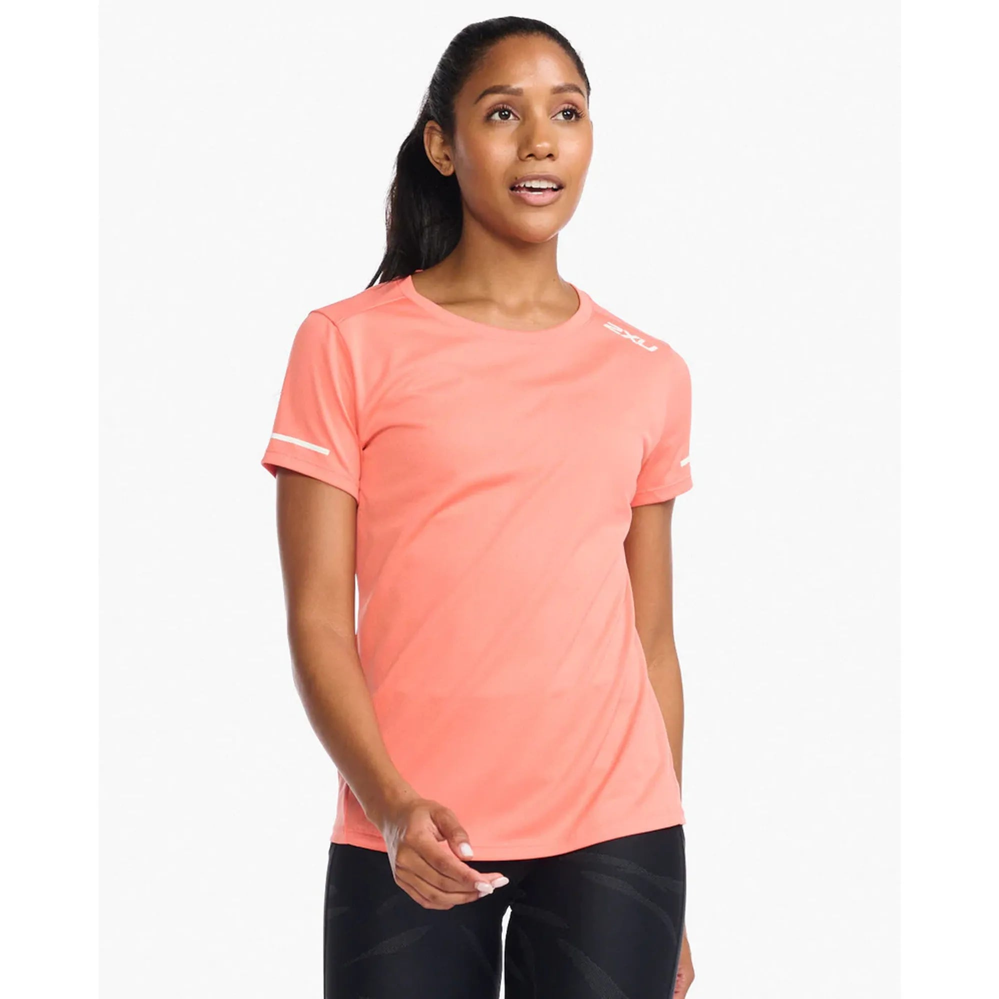 2XU Aero Tee, Laufshirt, Damen, Hyper Coral/White Reflective