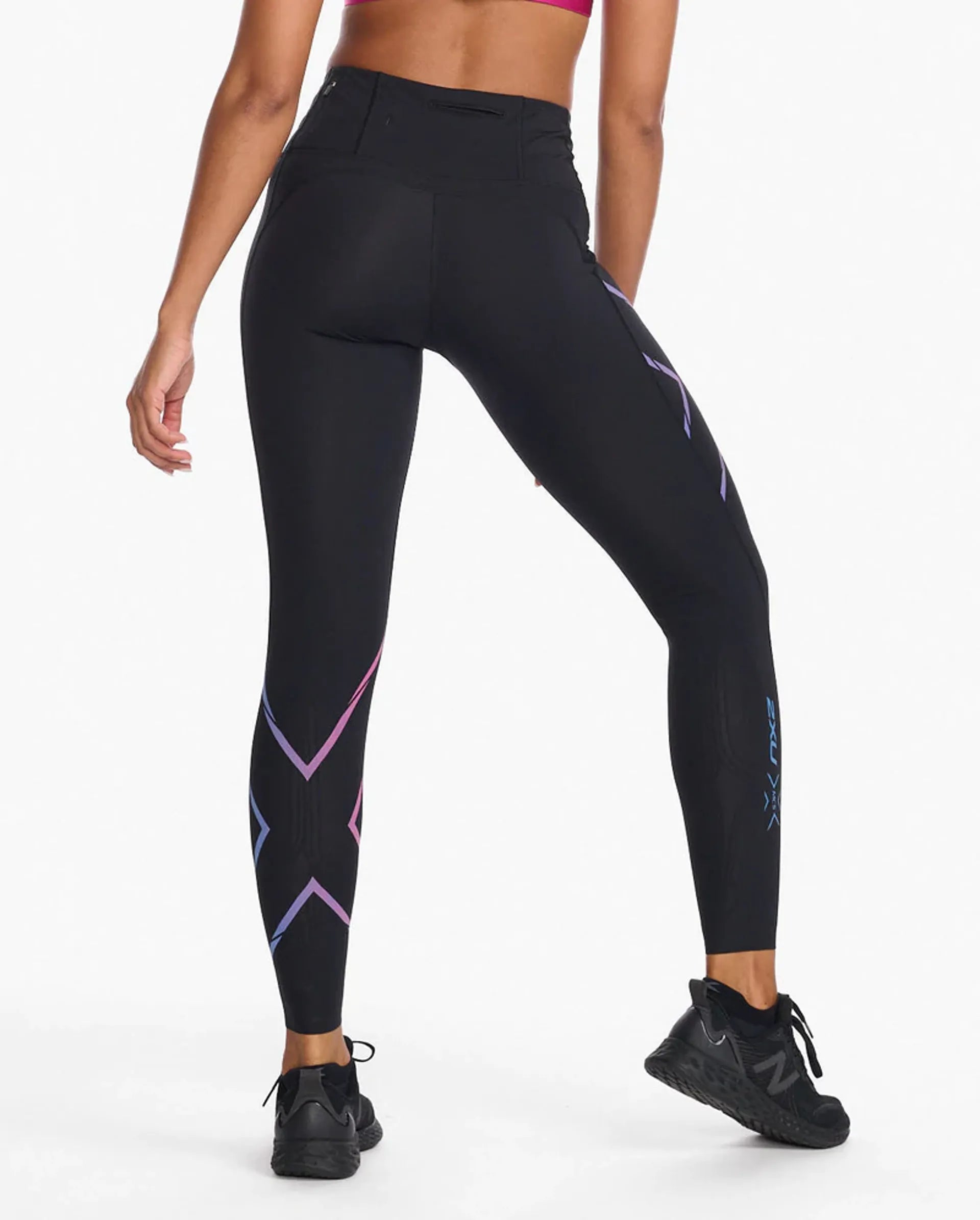 2XU Light Speed Mid-Rise Compression Tights, Damen, Laufhose, Black/Festival Ombre Reflect