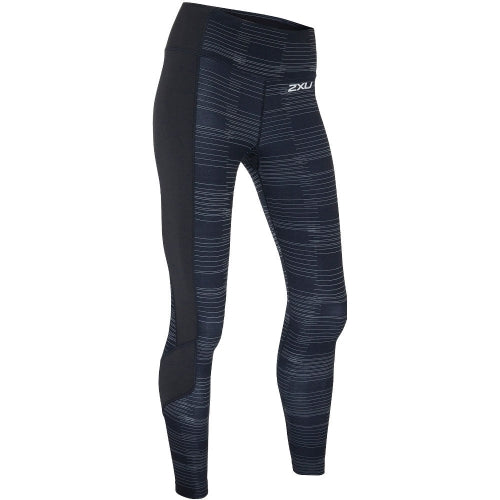 2XU Pattern Fitness Compression Tights, Damen, Black/Lines