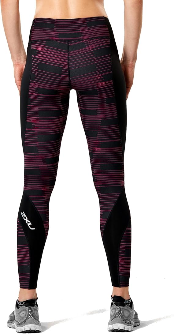 2XU Fitness Compression 7/8 Tights, Damen, Black/Peacock Pink Broken Line