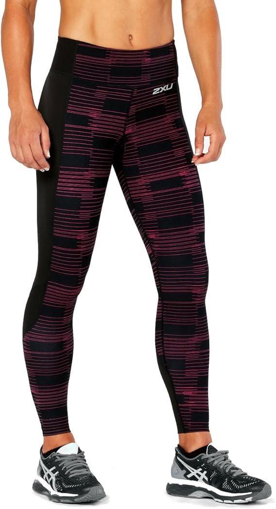 2XU Fitness Compression 7/8 Tights, Damen, Black/Peacock Pink Broken Line