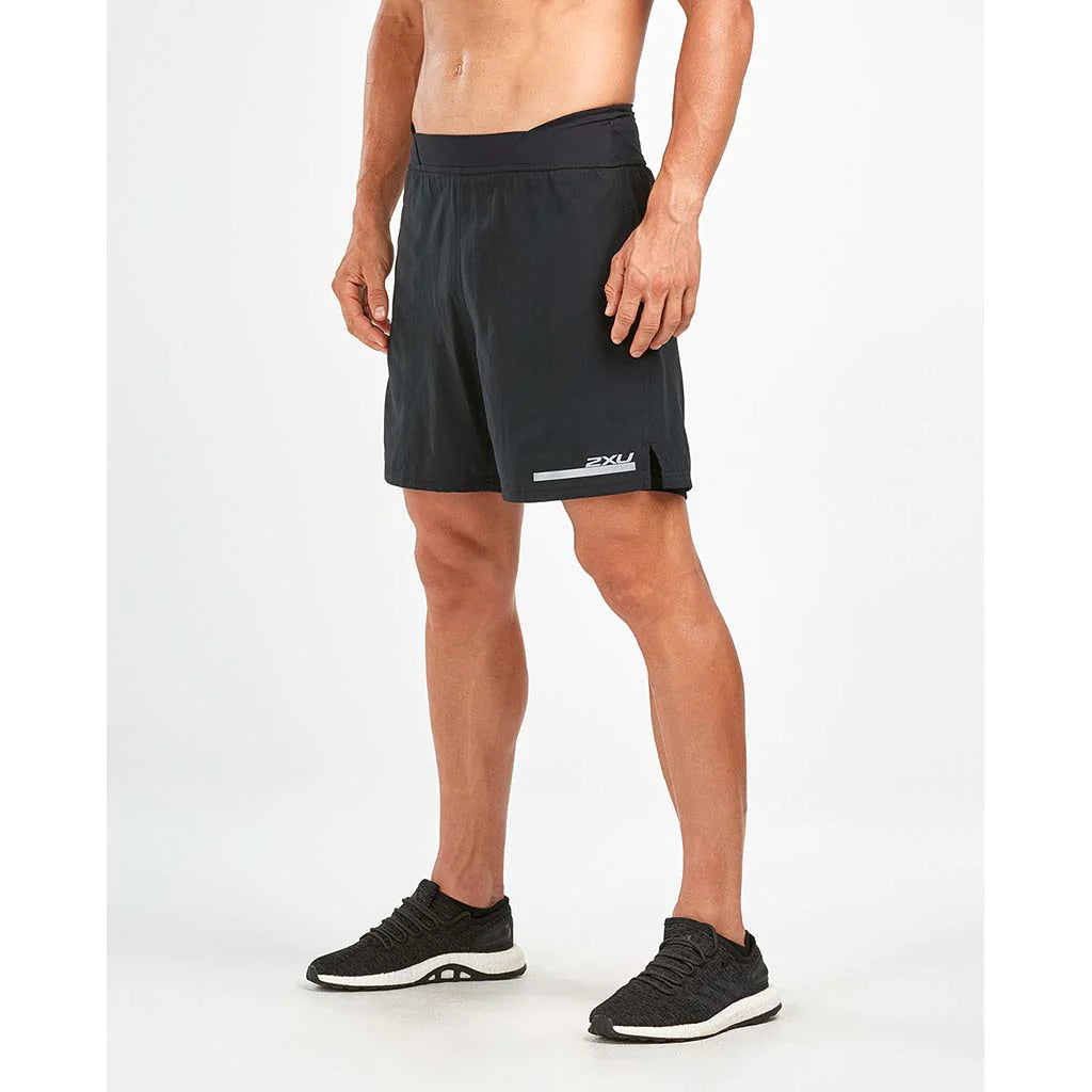 2XU Run 2 In 1 Compression 7 inch Shorts, Herren, Black/Silver