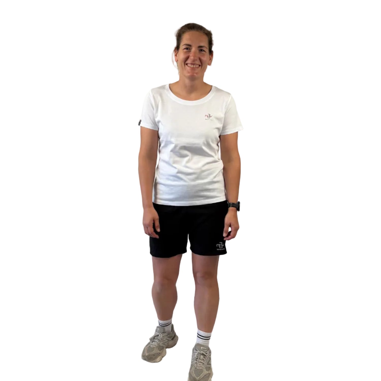 Trinovate Essential T-Shirt, Damen, weiß, Gesamtansicht von vorn am weiblichen Modell
