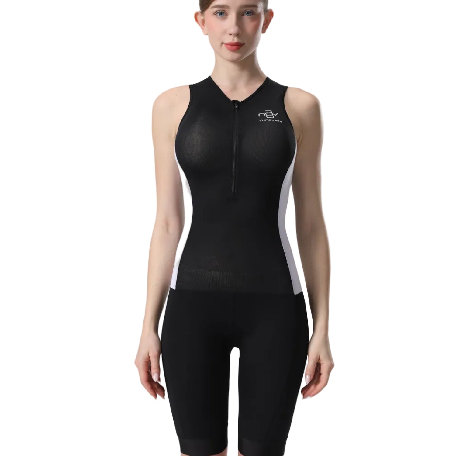 Trinovate Essential Trisuit Damen schwarz-weiß, Ansicht von vorn am weiblichen Modell