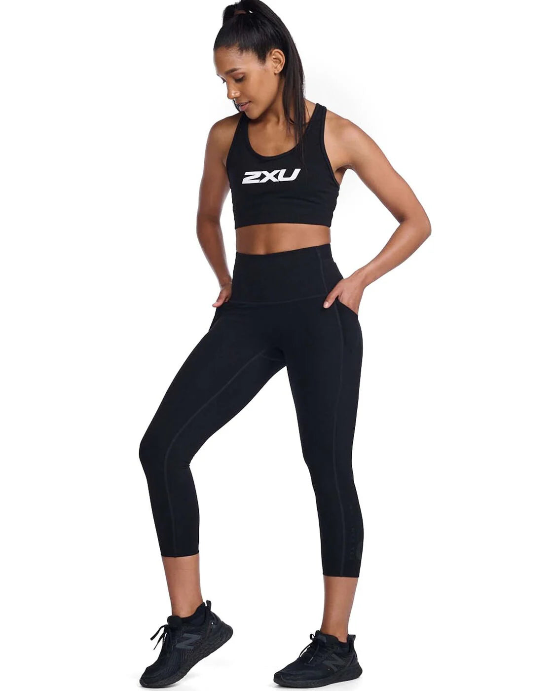 2XU Form Stash Hi-Rise Compression 7/8 Tights, Damen, Black/Black