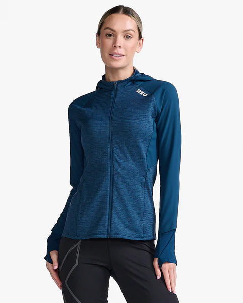 2XU Ignition Hooded Midlayer, Damen, Moonlight/White Reflective