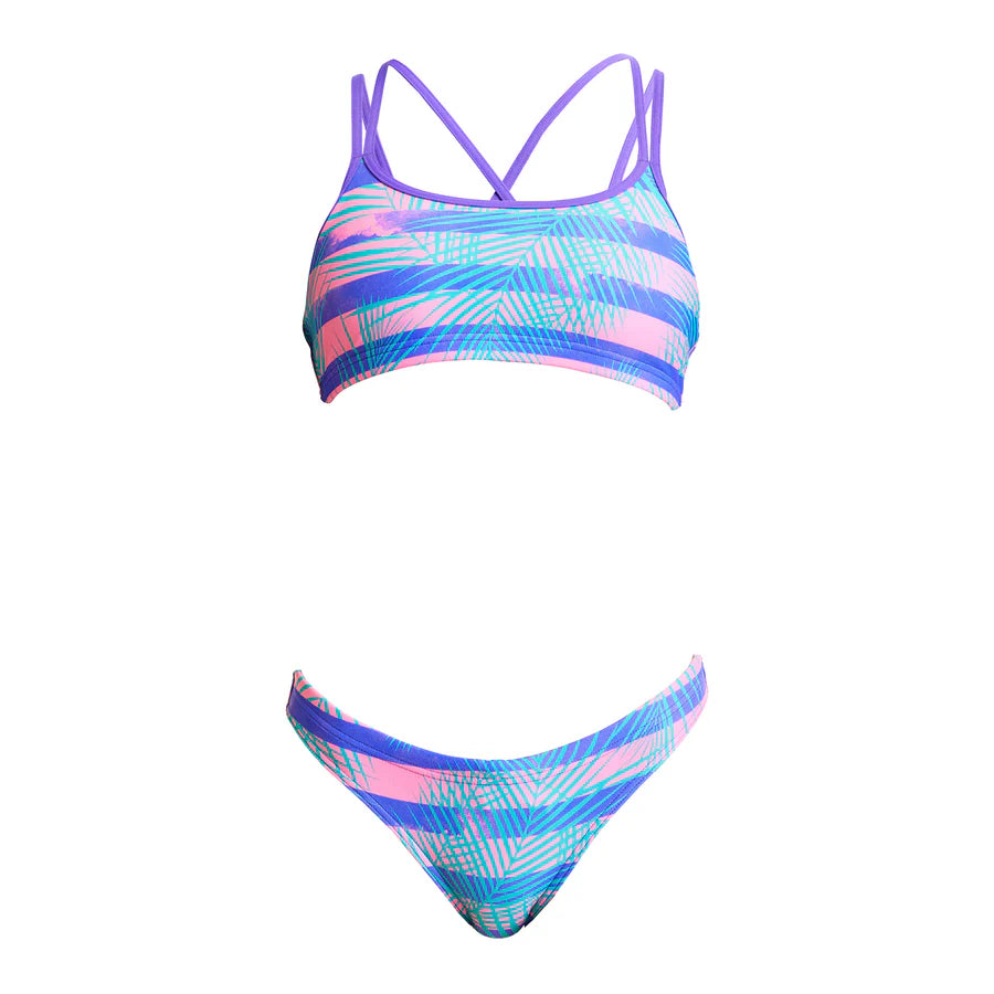 Way Funky Funkita, Criss Cross Two Piece Pastel Palm, Zweiteiler-Badeanzug, Kinder