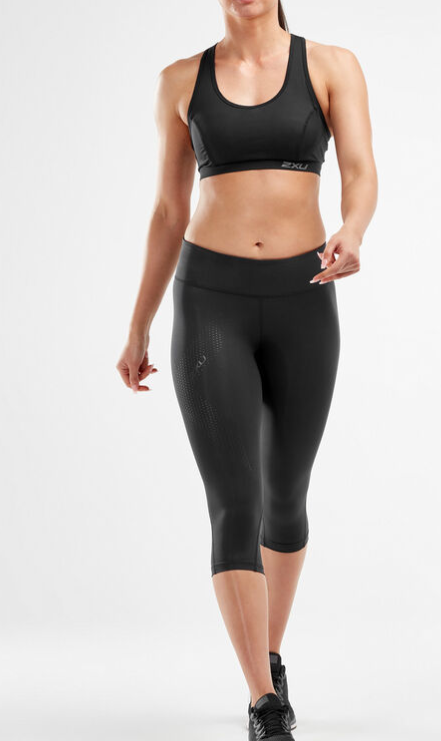 2XU Mid-Rise Compression 3/4 Tights, Damen, Black/Dotted Black