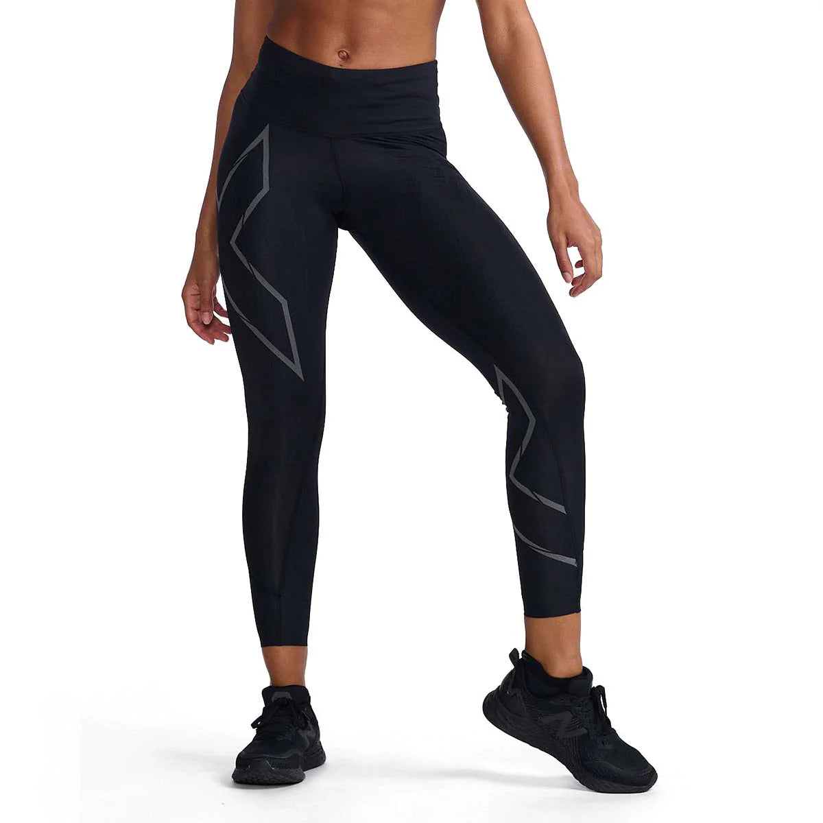 2XU Light Speed Mid-Rise Compression Tights, Damen, Laufhose, Black/Black Reflective