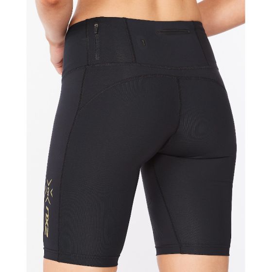 2XU Light Speed Mid-Rise Compression Shorts, Damen, Black/Gold Reflective