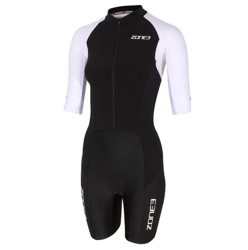 Zone3 Women's Lava Long Distance Full Zip Short Sleeve Trisuit black/white