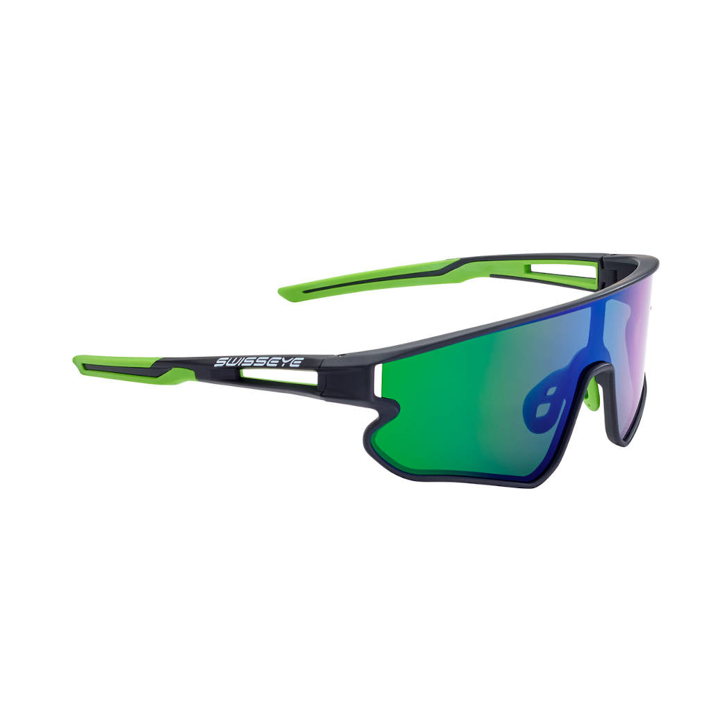 Swisseye Hurricane, black matt/green, lenses green green Revo, sports glasses, cycling glasses 