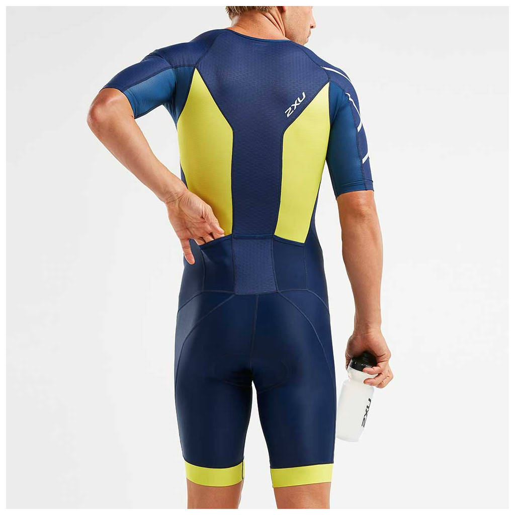 2XU Perform Full Zip Sleeved TriSuit, Herren, Navy/Limonade