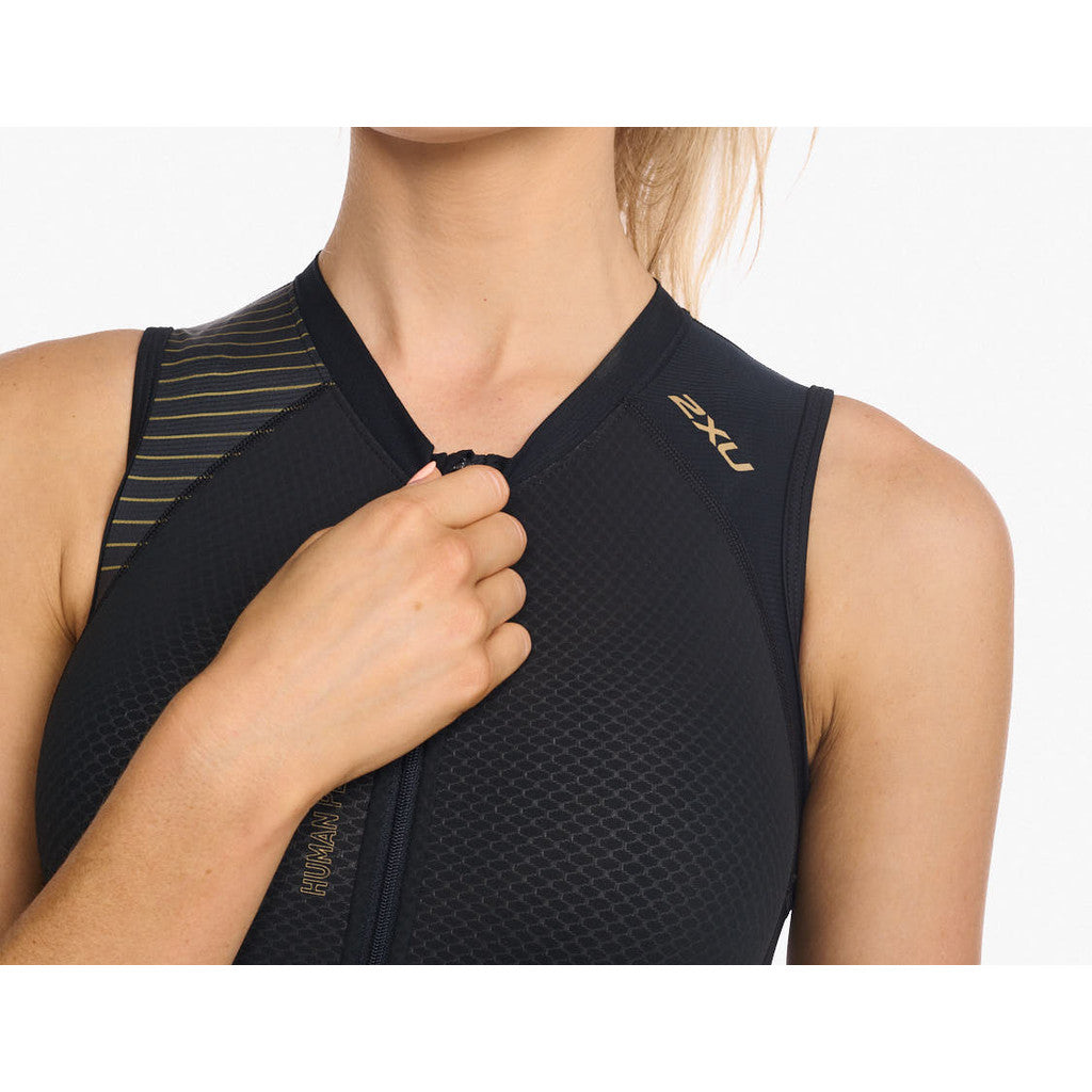 2XU Light Speed Front Zip Trisuit, Damen, black/gold, schwarz gold