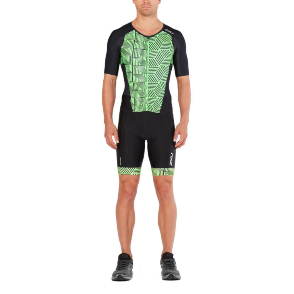 2XU Perform Full Zip Sleeved TriSuit, Herren, Black/Geo Neo Green