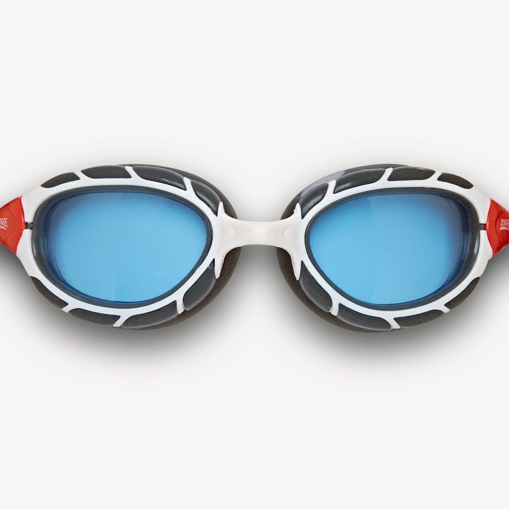Zoggs Predator, white/red/tint, blaue Gläser, rot/weiß